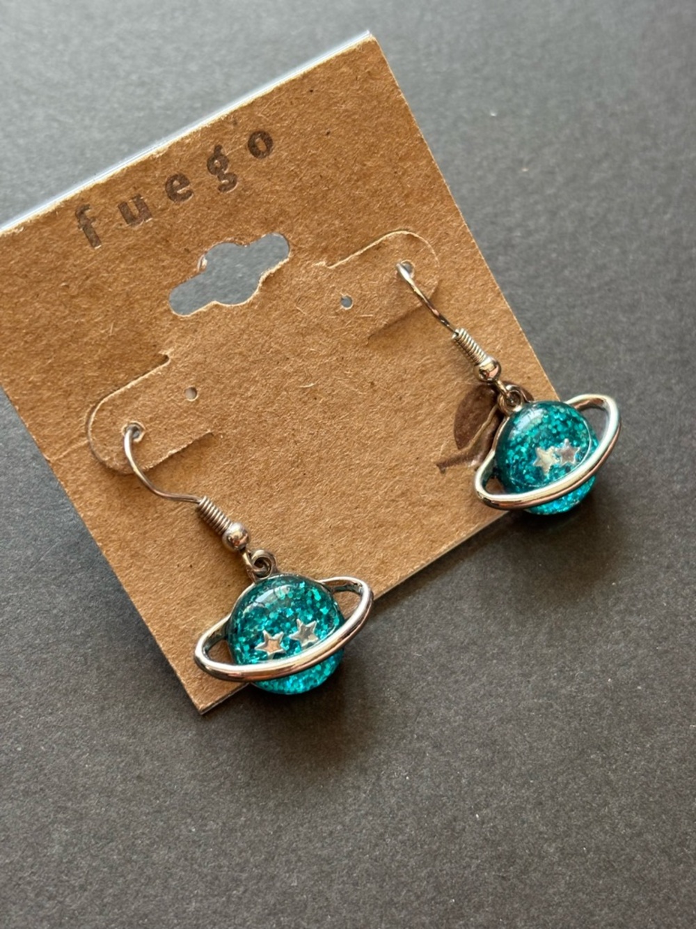 Teal Glitter Celestial Planet Earrings | Silver - Picture 3 of 5